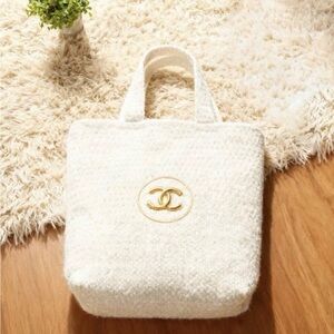 Chanel Beaute Make Up Plush Cream Textured Tote with Gold Logo